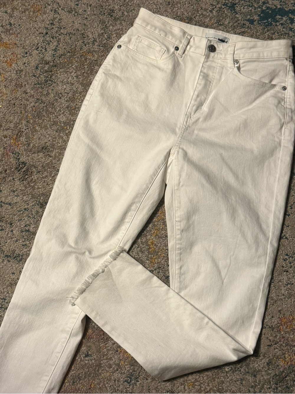 LOFT White Ankle Crop Jeans w/ Fringed Hem 2